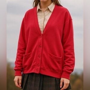 Vintage Levi's Womens Red Soft Button‎ Sweater with Pockets sz L Preppy Academia